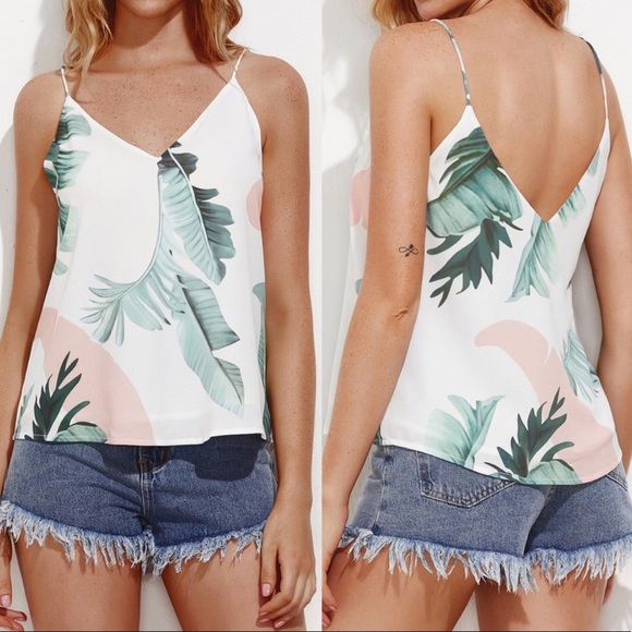 Tops - Pastel Palm Print Blouse